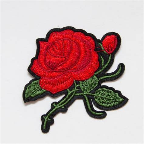 Iron On Motif Embroidered Red Rose Flower Stick On Sew On Craft