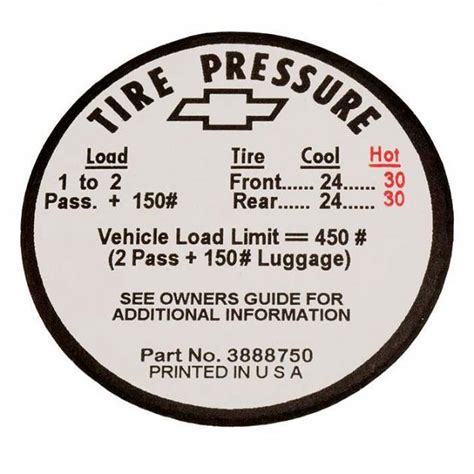 Corvette Decal Tire Pressure Glovebox Motor City Vettes