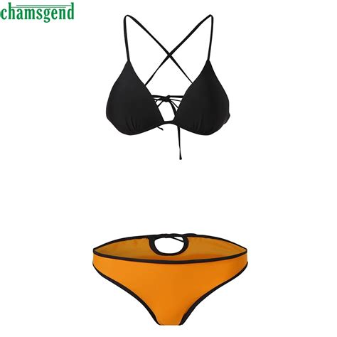 Chamsgend Womens Sexy Swimwear Beachwear Bikini Set Lace Up Patchwork