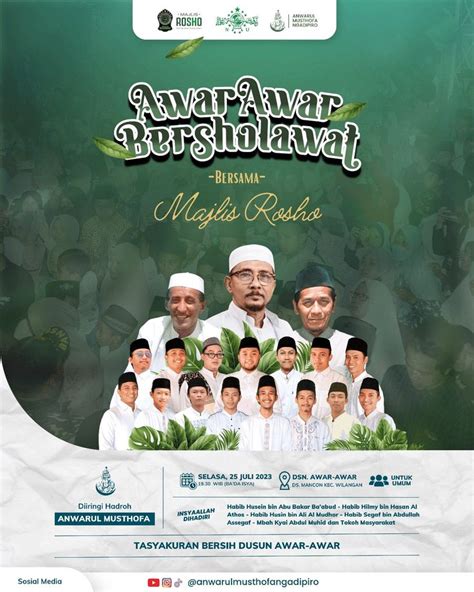 The Poster For An Event With Several Men In White Robes And Green