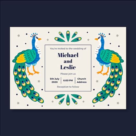 Free Vector Wedding Invitation Template With Peacock