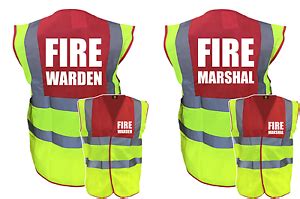 Printed Red Yellow Fire Marshal Or Fire Warden Big Hi Vis Viz Vest