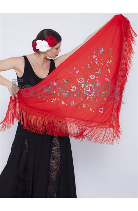 Flamenco Shawls For Woman Red Floral Embroidered Shawl Vii