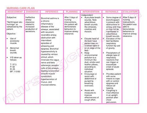 Asthma Nursing Care Plan Nursing Care Plan Examples Nanda Nursing