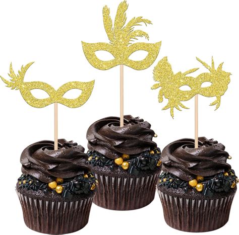 Amazon Pcs Masquerade Masks Cupcake Toppers Glitter