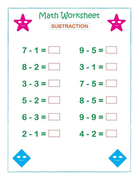 Math Worksheet Subtraction For kids 44601430 Vector Art at Vecteezy