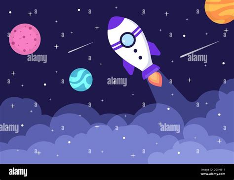 Astronaut With Rocket Illustration For Explore In Outer Space And