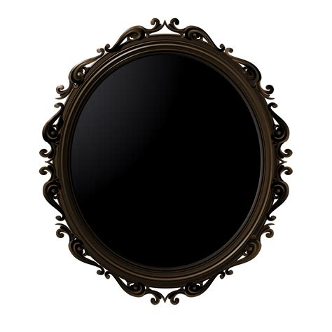 Black mirror. Dark mirror. Illustration of an oval gold frame on a ...