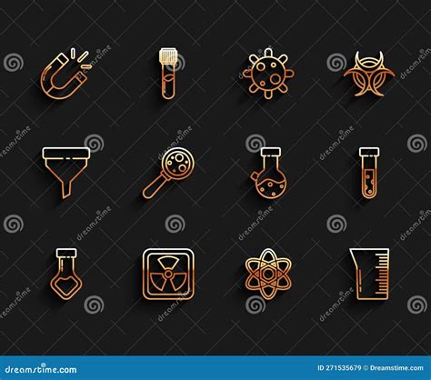 Set Line Test Tube And Flask Chemical Radioactive Magnet Atom