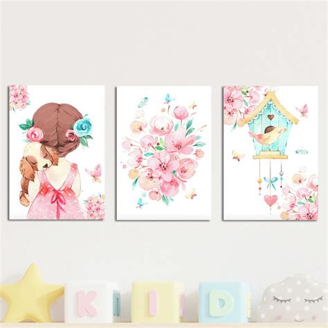 Kit Quadros Placas Infantil Menina Aquarela Flores Aq Elo