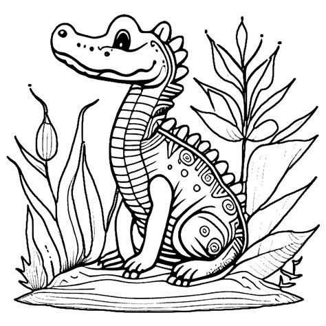 Floral Alligator Coloring Page · Creative Fabrica