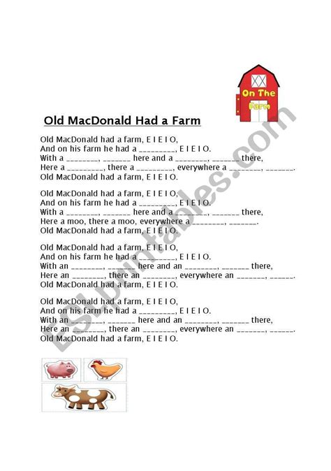 English Worksheets Old Macdonald Had A Farm