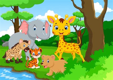 Animal Sauvage De Dessin Animé Dans La Jungle | Vecteur Premium