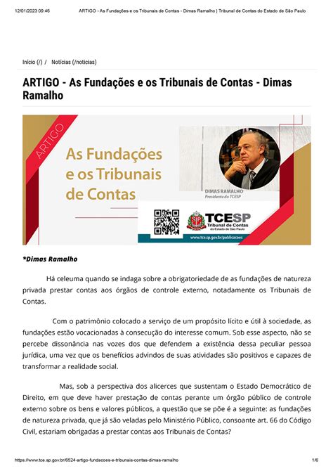 Artigo As Fundações e os Tribunais de Contas Dimas Ramalho Tribunal