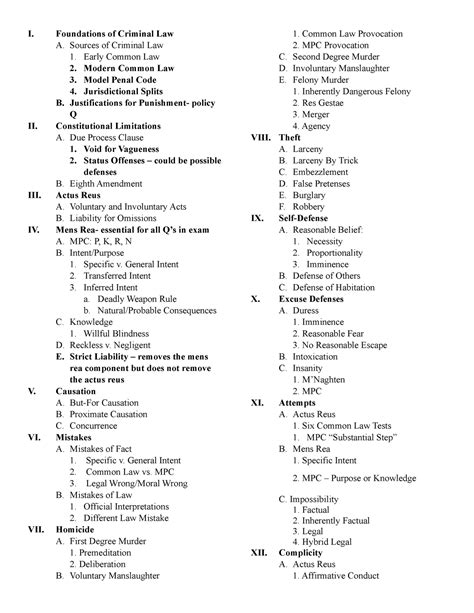 Crim Law Final Exam Checklist I Foundations Of Criminal Law A