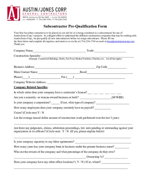 Fillable Online Ajc Subcontractor Prequal Form Revised Docx Fax