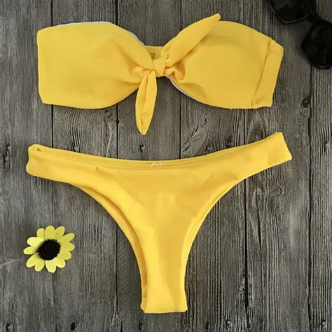 Soild Yellow Bikini Set Bikini Brazilian Swimsuit Brazilian Hot Sex