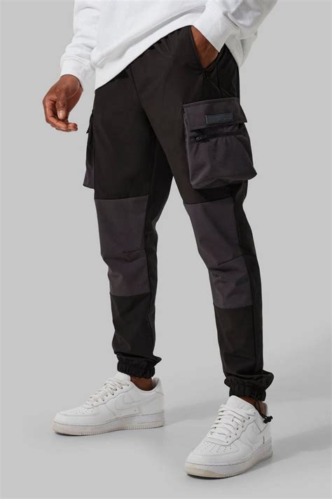 Man Active Colour Block Cargo Pants Boohoo Uk