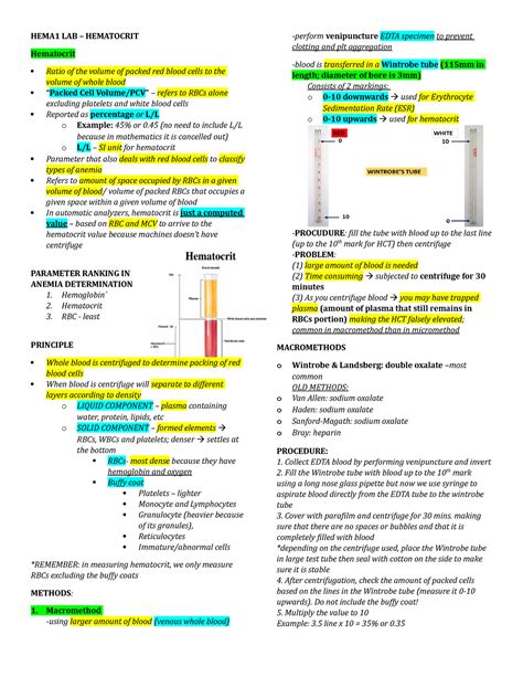 HEMA1 LAB Hematocrit Determination HEMA1 LAB HEMATOCRIT