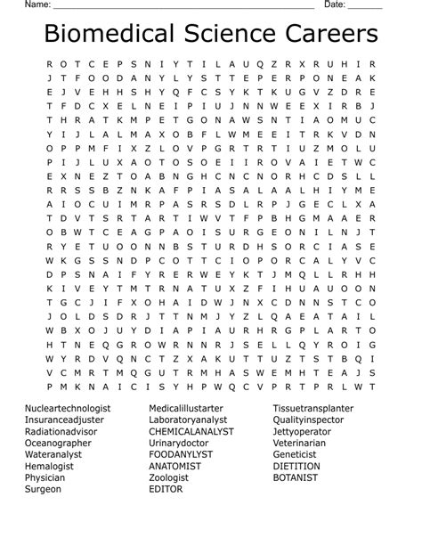 Biomedical Science Careers Word Search Wordmint