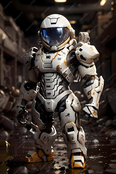 Premium AI Image | A robot mecha standing in the middle of a ruins ...