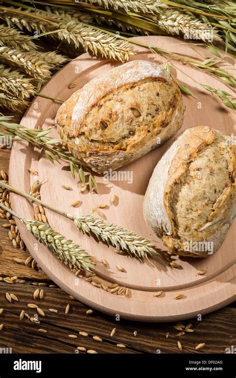 Two Healthy Buns Baked From Fresh Grain Stock Photo Alamy