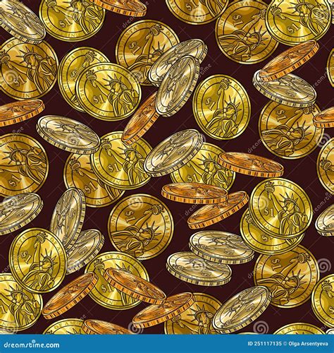 Money Seamless Pattern With Shiny Gold Coins Stock Vector