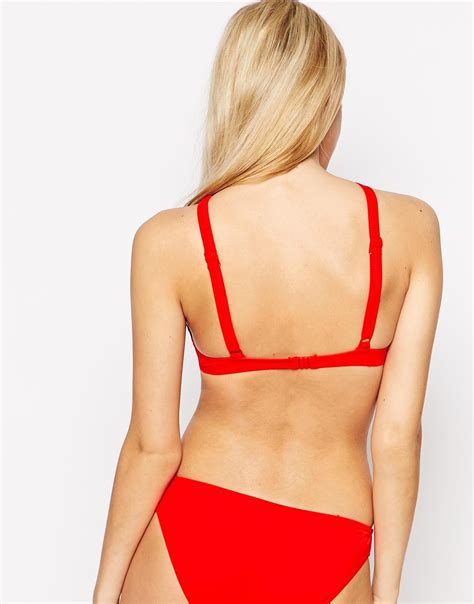 Lyst Asos Fuller Bust Exclusive Cross Wrap Halter Bikini Top Dd G In Red