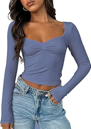 Amazon Forefair Women S Sexy Long Sleeve Going Out Tops Pleated