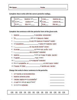 Er And Ir Verbs Worksheet Answers