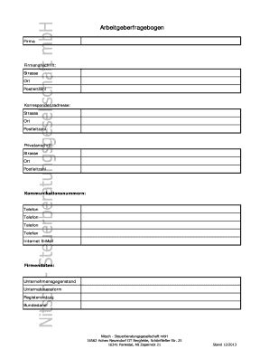 Ausfüllbar Online Fragebogen Arbeitgeberxlsx Fax Email Drucken pdfFiller