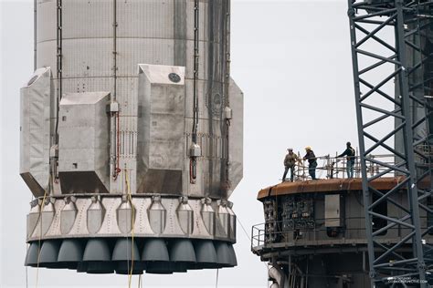 Super Heavy Booster 4 Is Hoisted To The Pad Spacex Team For Scale