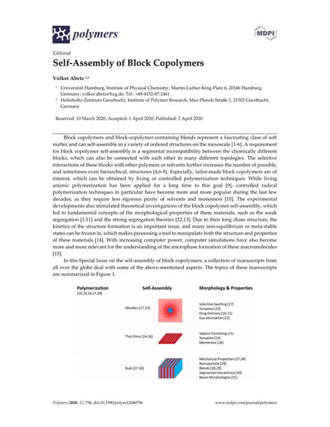 Pdf Self Assembly Of Block Copolymers