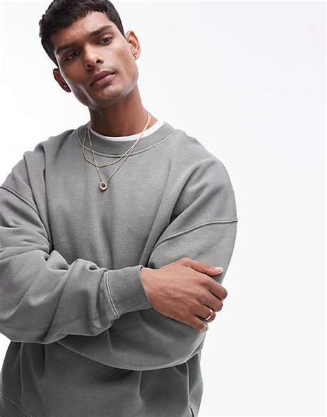 Topman Oversized Fit Crew Sweatshirt In Washed Sage Asos