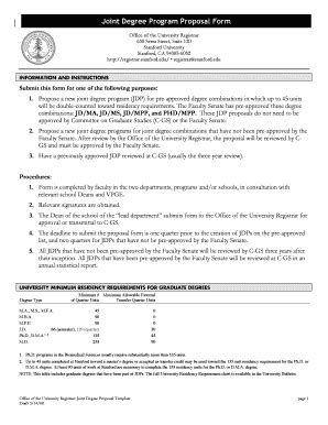 Fillable Online Studentaffairs Stanford Joint Degree Program Proposal