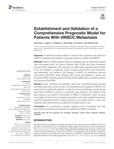 Pdf Establishment And Validation Of A Comprehensive Prognostic Model