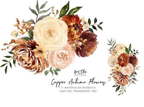 Eleven Copper Autumn Watercolor Floral Bouquets Autumn Etsy Canada