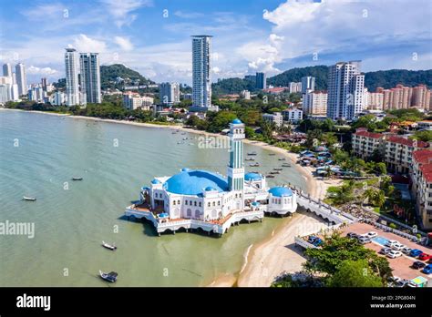 Penang Malaysia February 8 2023 The Floating Mosque Aerial View On