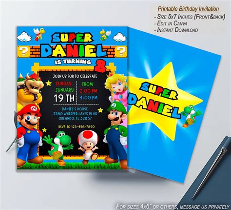 Mario Bros Birthday Invitation Super Mario Bros Invitation Printable