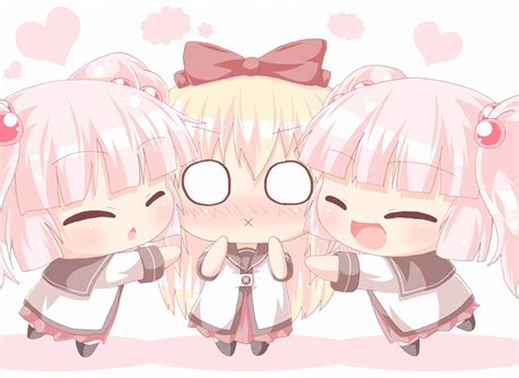 Safebooru 3girls X Blonde Hair Blush Bow Chibi Closed Eyes Dual