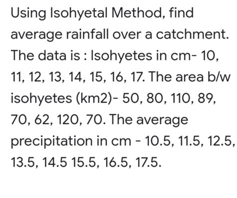 [solved] Using Isohyetal Method Find Average Rainfall Over A Catchment The Course Hero