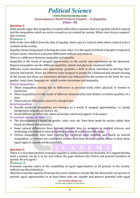 Ncert Solutions For Class Political Science Chapter Equality