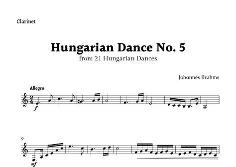 Hungarian Dance No 5 By Brahms For Clarinet Solo Arr Rika K By