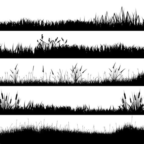 Premium Vector Meadow Silhouettes With Grass Plants On Plain