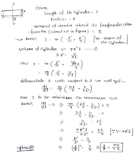 The Moment Of Inertia Of A Uniform Cylinder Of Length L And Radius R About Its Perpendicular