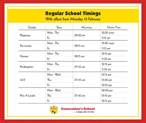 Regular School Timings - Generation's School