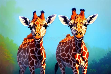 Portrait Of A Giraffe Safari Colorful Magic Giraffe Cartoon Style