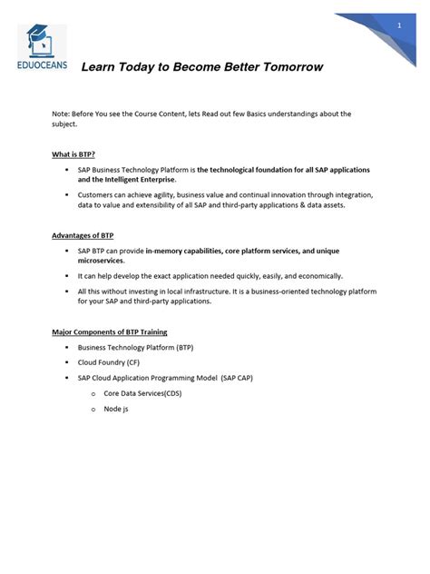 SAP BTP Course Content | PDF | Cloud Computing | Software As A Service