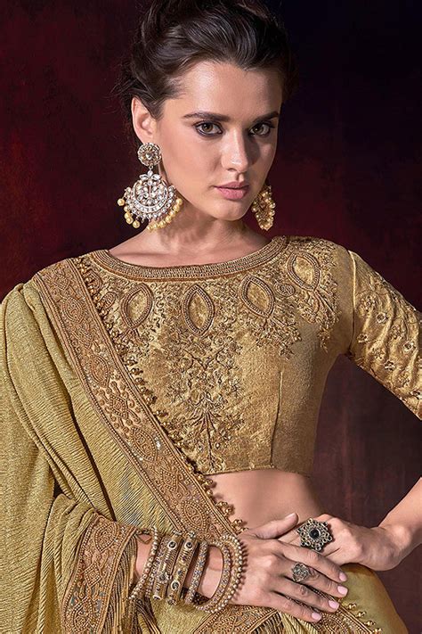 Buy Golden Designer Silk Saree With Pearl Work Online Like A Diva