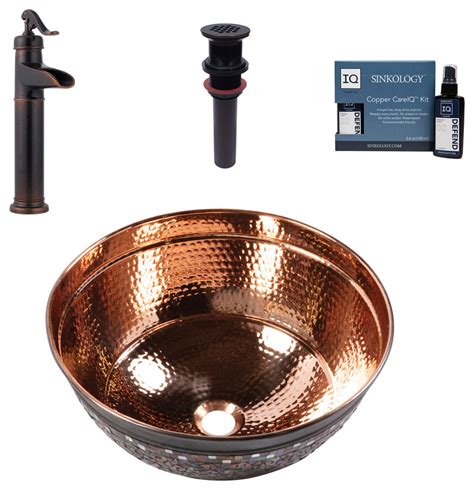 Shockley Naked Copper 16 Round Vessel Sink With Ashfield Vessel Faucet Kit Traditional